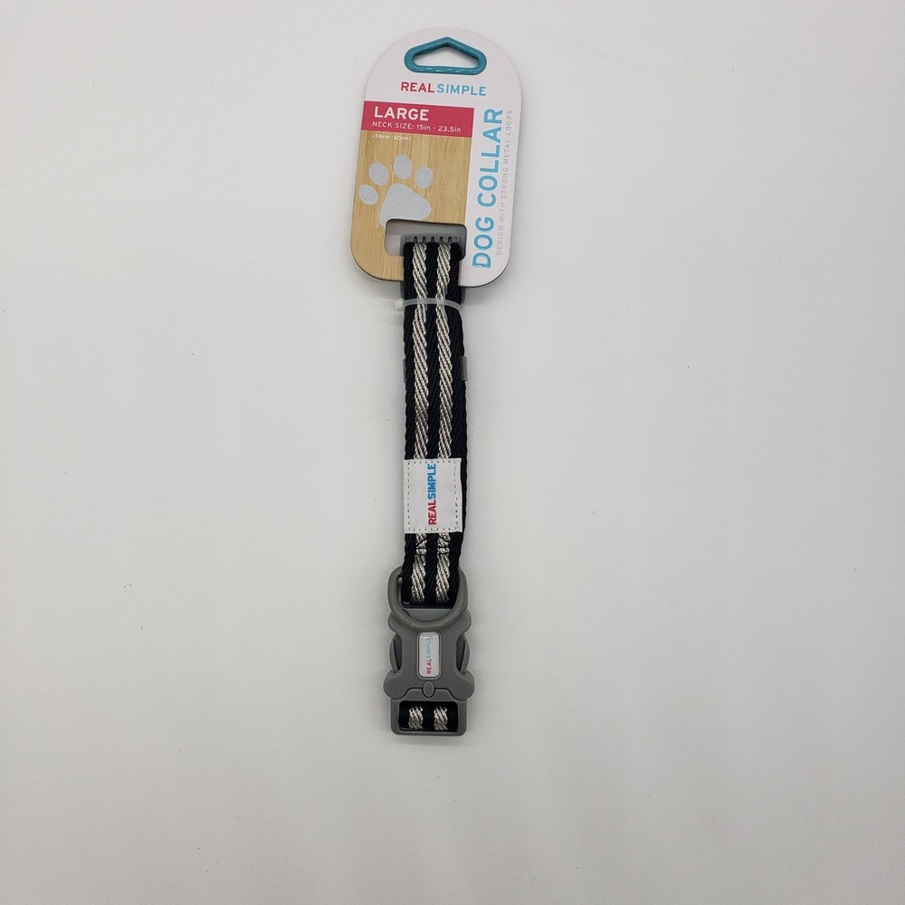 Real Simple Black Silver Braided Dog Collar Large 15-23.5in NWT